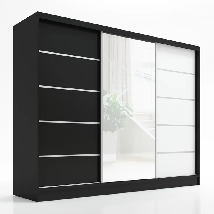 A&J MöbelLand Schwebetürenschrank AURELIA, Schwarz, Schwarz, Weiß, Leiste: Weiß – Bild 1