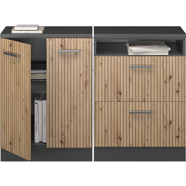Küchenschrank für Dachschrägen R-Line Artisan-Eiche 120 cm 2er Set Schrankkorpuss 60 cm Tiefe Vicco – Bild 5