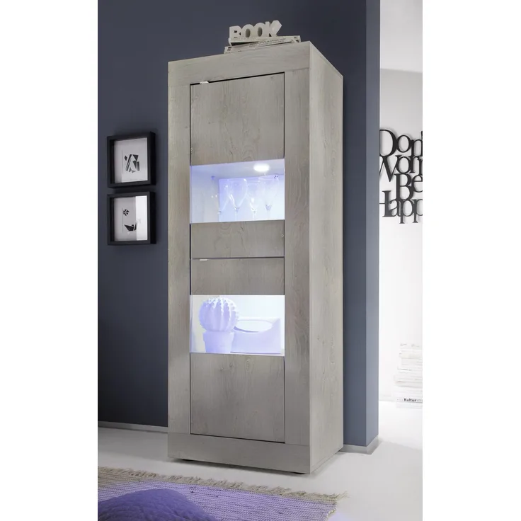 Vitrine >Belinda< (BxHxT: 61x162x43 cm) in Holzstruktur Pinie Weiss Nachbildung
