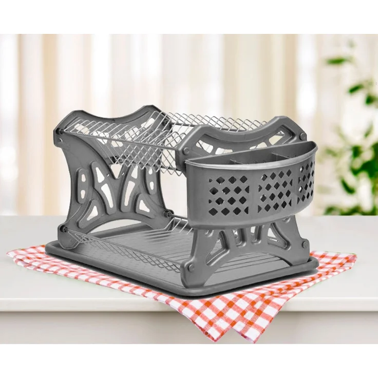 DanDiBo Abtropfgestell Geschirr 2 Etagen Abtropfständer 72424 Abtropfkorb Abtropfgitter Abtropfschale Tellertrockner mit Untersetzer und Besteckkorb – Bild 3