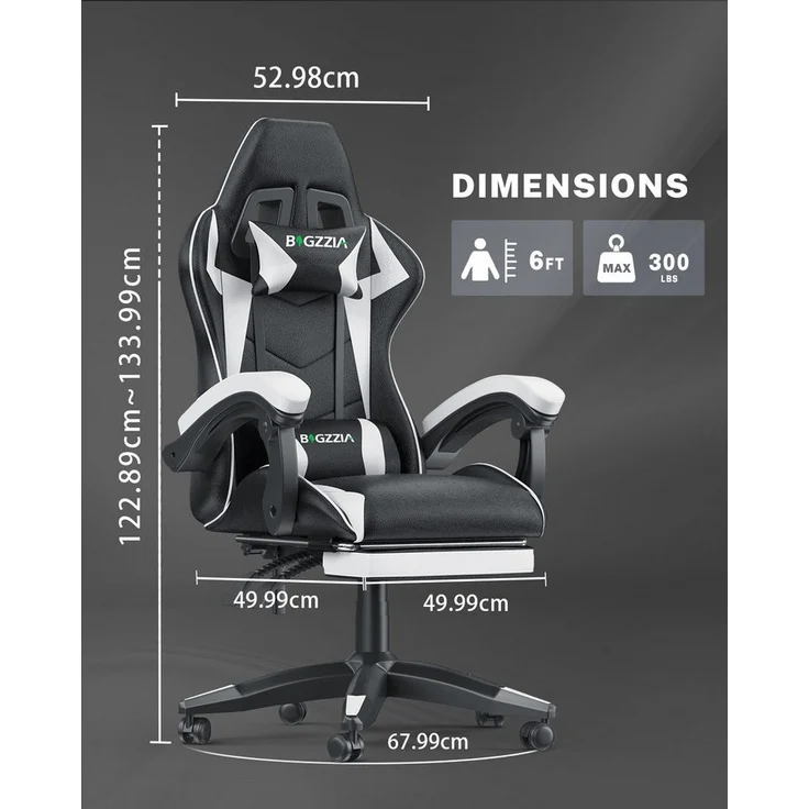BIGZZIA Bürostuhl Gaming Stuhl mit Fußstütze - Gamer Stühle Ergonomisch mit Lendenkissen, Kopfstütze Gaming Chair Höhenverstellbar Computerstuhl – Bild 2