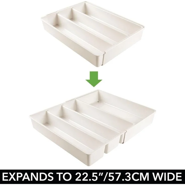 Besteckkasten Schubladen Organizer Besteckeinsatz ausziehbar mDesign creme – Bild 3