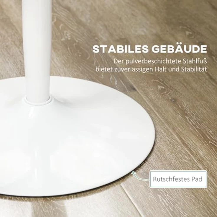 HOMCOM Esstisch Moderner Küchentisch mit Stahlfuß (Küchentisch, 1-St, Esszimmertisch), für Wohnzimmer, Ø70 x 75 cm, Weiß – Bild 6