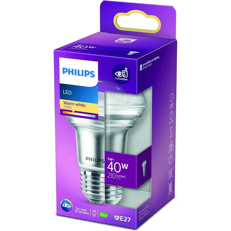 Philips LED Classic E27 Lampe, 40 W, Reflektor, R63, silber, warmweiß, 1 Stück (1er Pack) – Bild 2