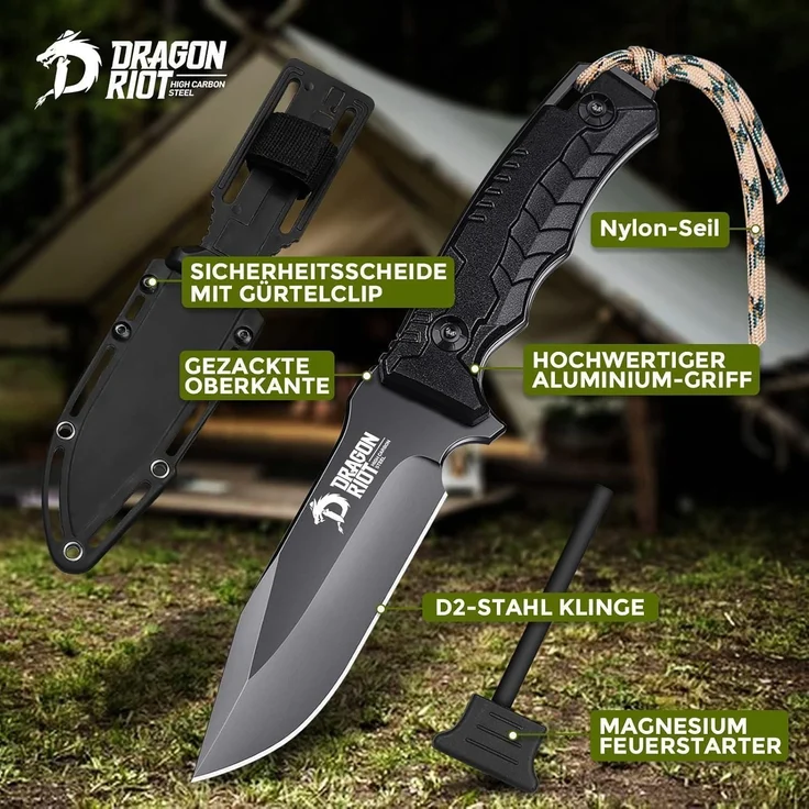 Outdoor Survival Bushcraft Messer Full Tang D2 Klinge G10 Griff Scheide 12cm – Bild 2