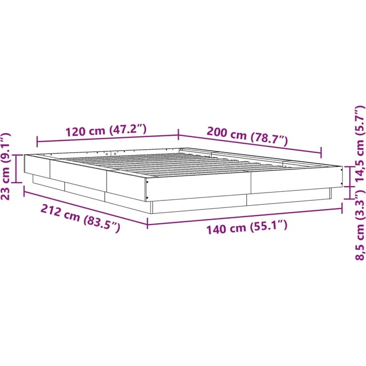 vidaXL Bettgestell Grau Sonoma 120x200 cm Holzwerkstoff 3281201 – Bild 10