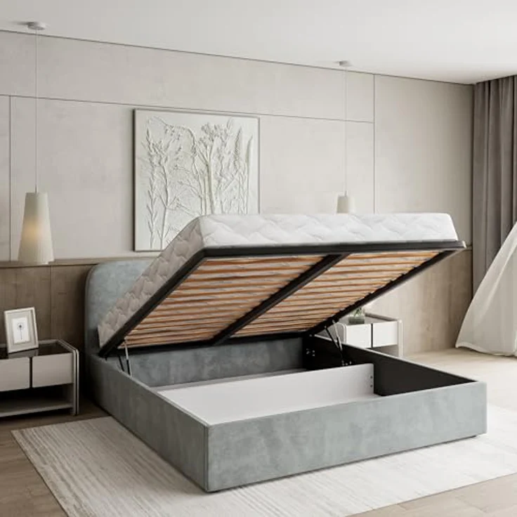 MASSENO Polsterbett Renive K, Beige, 180x200 cm, mit hebenbarem Rahmen und Polsterung – Bild 5