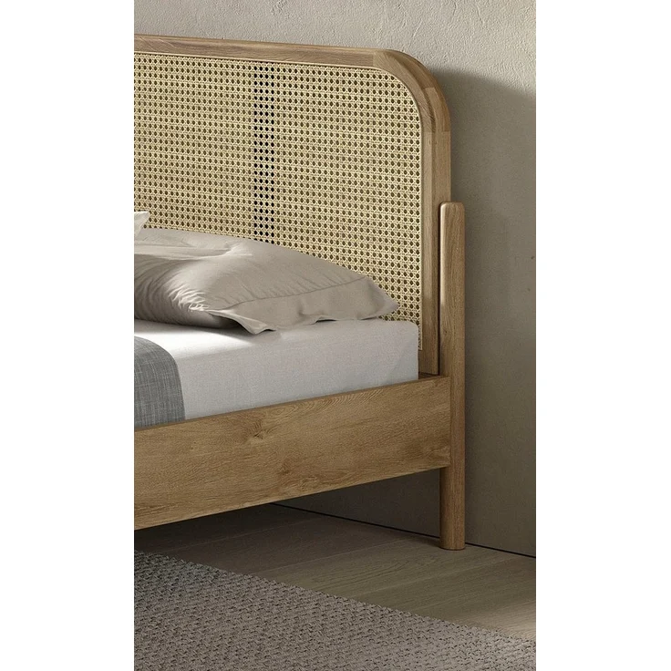 Einzelbett Olive 90 x 200 cm Eiche MDF Rattan Natur – Bild 3