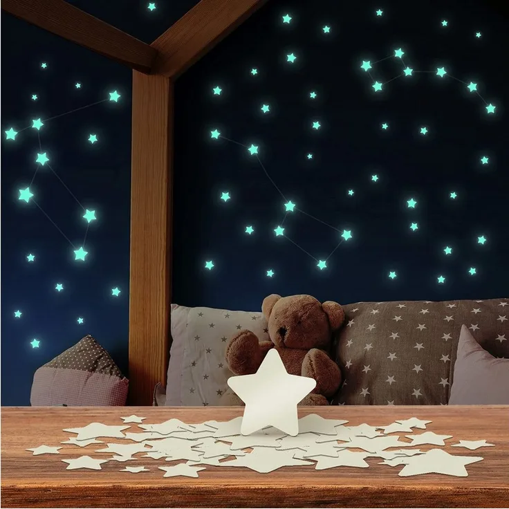 lilimaus Wandsticker Leuchtsterne für Kinderzimmer - Selbstklebende Wandtattoos, Verwandeln Sie das Kinderzimmer in einen leuchtenden Sternenhimmel.