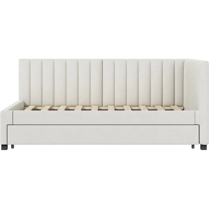 Polsterbett 90*200, Ausziehbares Schlafsofa, Multifunktionsbett mit Lattenrost, Jugendbetten Kinderbetten Gästebetten, Samtstoff Beige – Bild 5