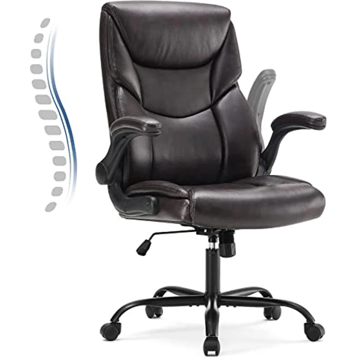DUMOS JHK Excutive Bürostühle mit Verstellbarer, hochklappbarer Armlehne, ergonomische Lendenwirbelstütze, Starke Metallbasis, PU-Leder, Braun – Bild 2