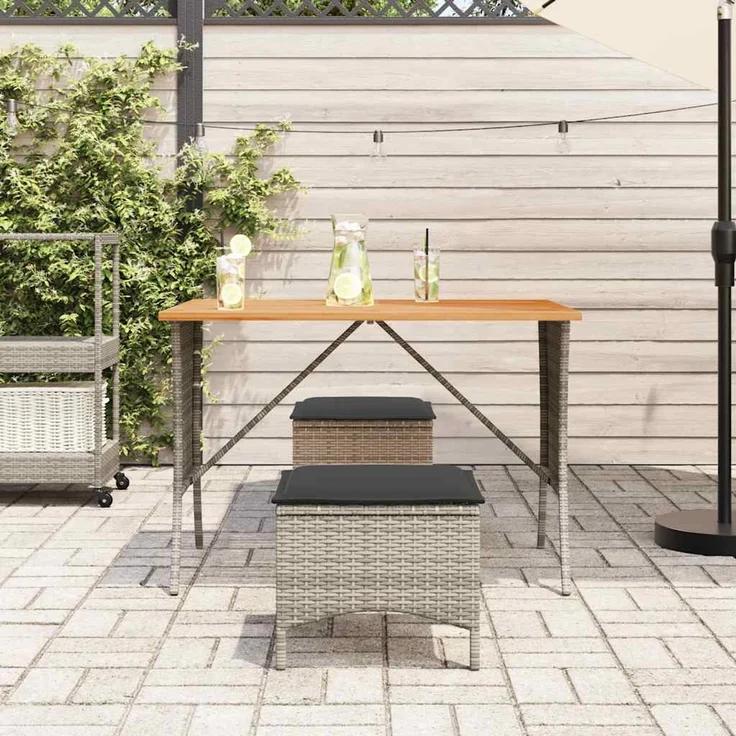 Gartentisch, Balkontisch mit Akazienholzplatte Grau 105 x 75 x 72 cm Poly Rattan – Bild 3
