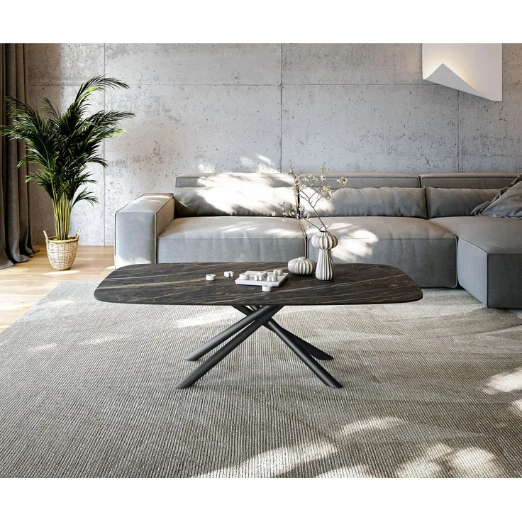 Couchtisch Edge Boot 140x80 cm Keramik Laminam® Noir Desir Braun Sarity Metall Schwarz