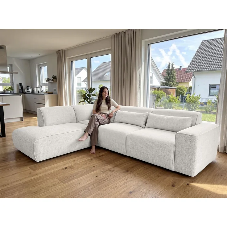 AX LIVING Wohnlandschaft mit Schlaffunktion Ruyam Perlweiß Sofa L