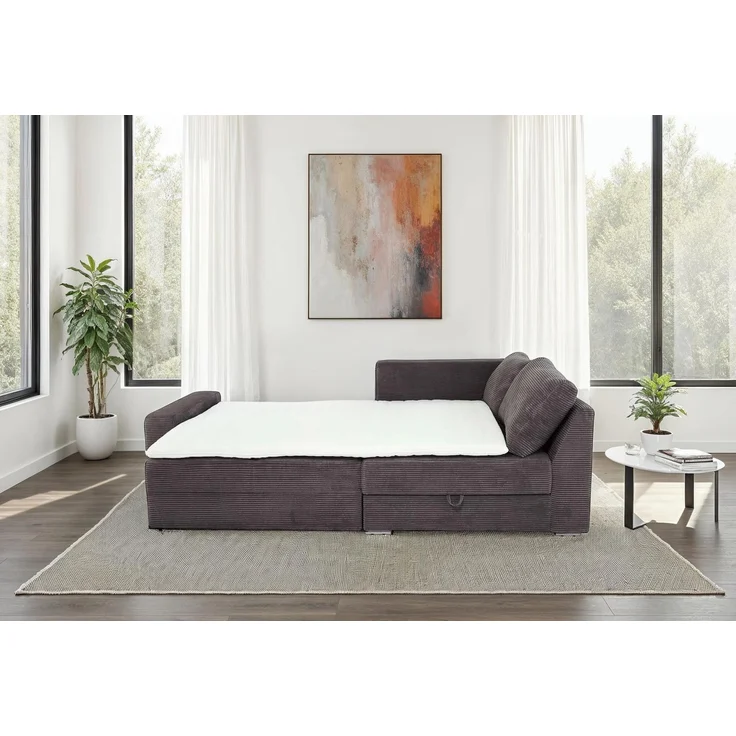 Ecksofa-Dauerschläfer Federkern Topper Bettkasten Schlafcouch Cord Dunkelgrau – Bild 4