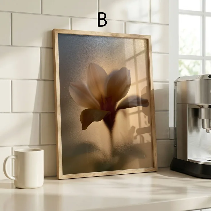 Blumen Poster · Blumen hinter beschlagenem Glas Natur Fotografie · Dekoprint ohne Rahmen - B / 13 x 18 cm