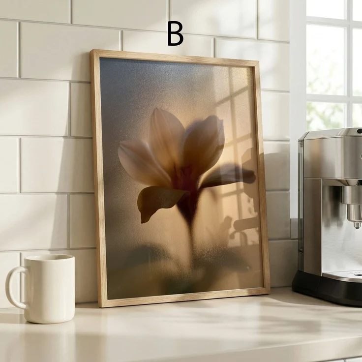 Blumen Poster · Blumen hinter beschlagenem Glas Natur Fotografie · Dekoprint ohne Rahmen - B / 13 x 18 cm