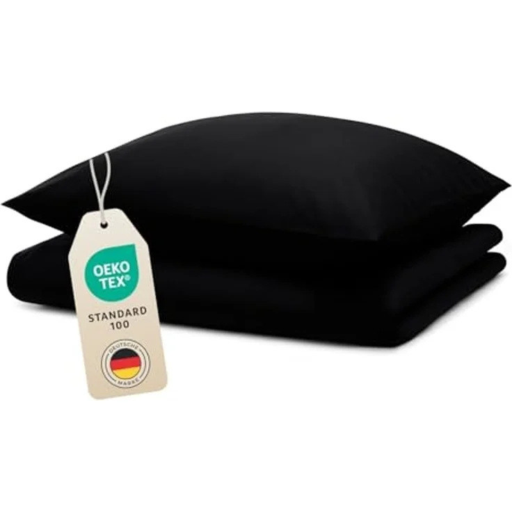 Blumtal Bettwäsche 140x200 cm + Kissenbezug 80x80 cm - Oeko-TEX zertifizierte Mikrofaser Bettwäsche 140x200 - Schwarze Bettwäsche weich - Deckenbezug 140x200 + 80x80 Kissenbezug - Schwarze Bettwäsche – Bild 1