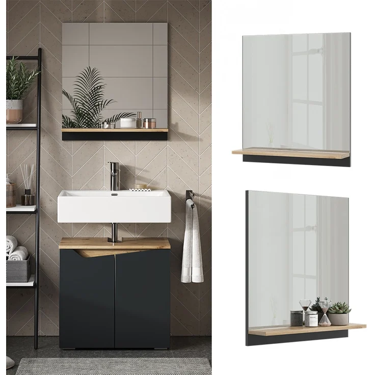 Badspiegel Marelle Anthrazit/Artisan 60 x 67 cm mit Regal Vicco – Bild 2