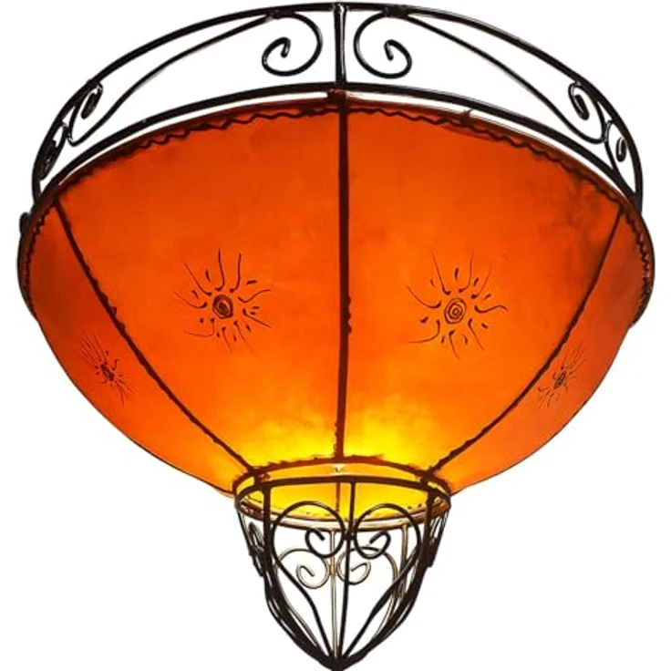 Marrakesch Orient & Mediterran Interior Pendelleuchte Demren Orange – Marokkanische Hängeleuchte Lampe aus Ziegenleder 45cm, Handarbeit – Bild 3