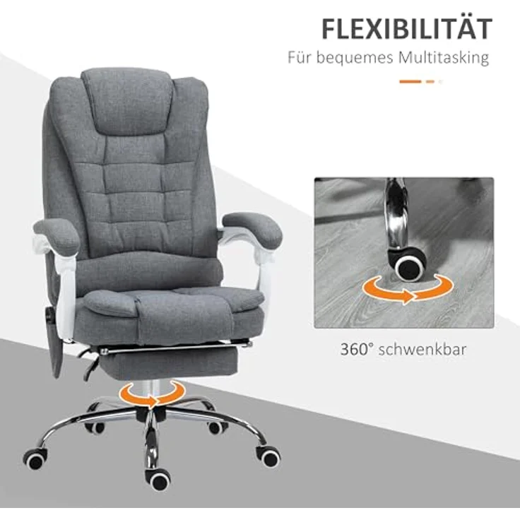 Vinsetto Bürostuhl mit Massagefunktion, höhenverstellbar mit Fußstütze, 360° drehbar, 6-Punkt-Massage und Heizfunktion – Bild 7