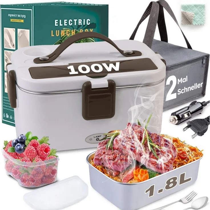 MOPUEA Elektrische Lunchbox Elektrische Lunchbox4in1 75W Auto&Zuhause, auslaufsicher,inkl. Besteck, (Elektrische Lunchbox mit Heizelement für Zuhause, Auto und LKW, 1-tlg, 4-in-1 elektrisch beheizte Lunchbox mit 1.8L Behälter und Fächern), Schnelles Au...