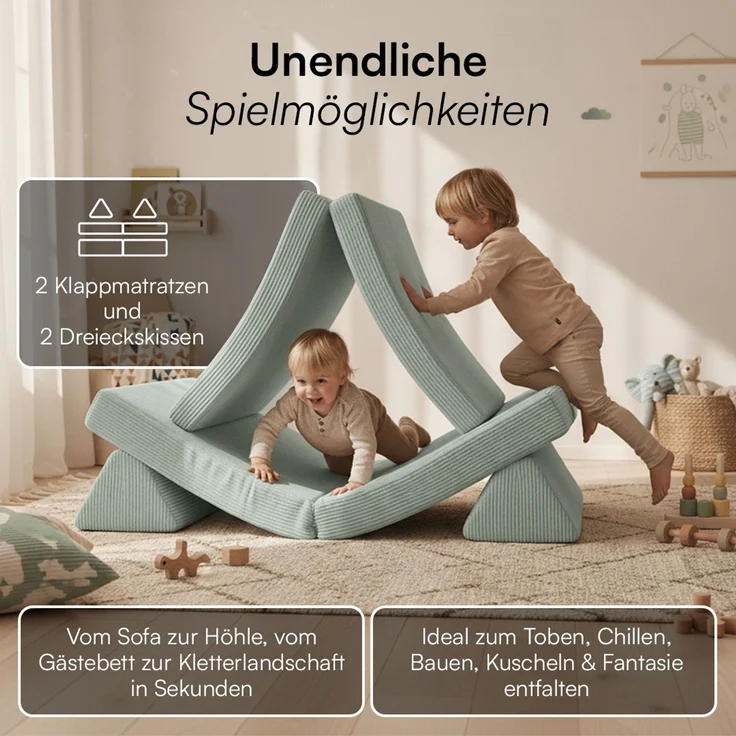 Bellabino 'Nile' Spielsofa, 4-tlg, Cord, türkis, faltbare Kindercouch, abnehmbarer & waschbarer Bezug, Kindersofa aus Schaumstoff – Bild 3