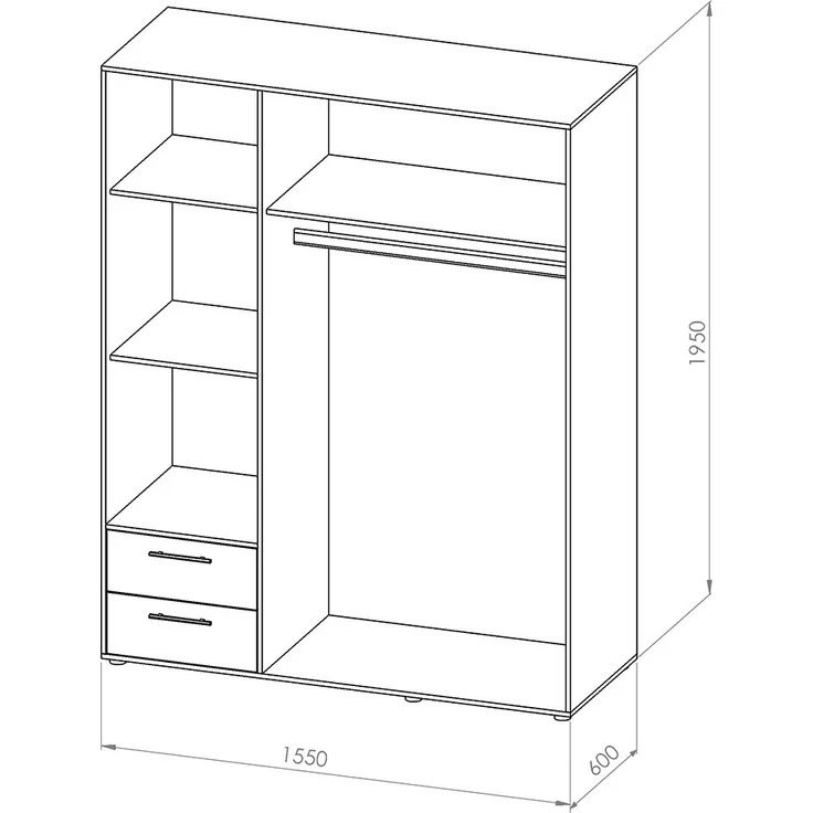 Drehtürenschrank Valderas / Valencia, Holzwerkstoff, Weiß, Holzfarben, 155 x 195 x 60 cm – Bild 13
