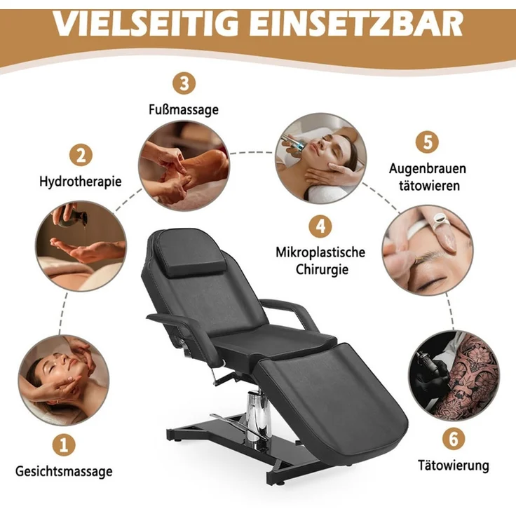 HOME NATURE WOHNKONZEPT Kosmetikliege hydraulisch, klappbare 3-Zonen Massageliege, Tattoo Liege 182x81x64 cm, Schwarz – Bild 3