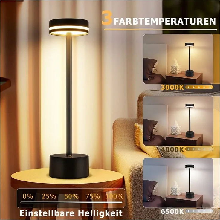 Nettlife LED Tischleuchte Modern Gold/Weiß/Schwarz/Silber Kabellose Nachttischlampe USB-C, Touch Dimmbar, LED fest integriert, Modern Tischlampe für Schlafzimmer Esszimmer Büro
