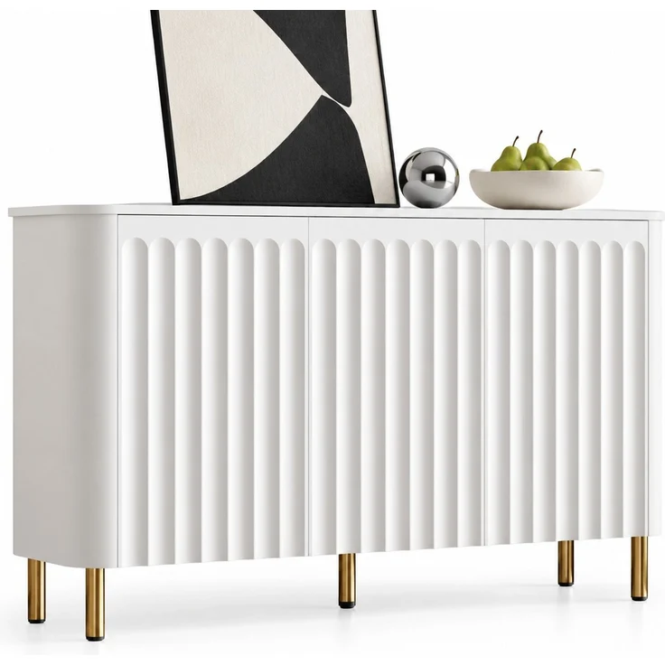 DESVIAE Sideboard Weiß aus MDF – 135x78x36 cm – 3 Türen, Metallfüße – Bild 6