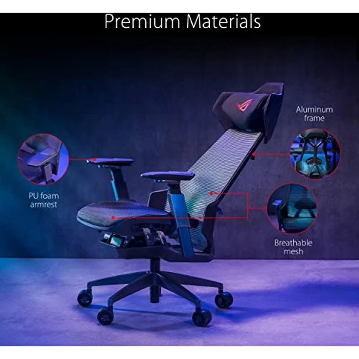 ASUS ROG Destrier Gaming Chair Büro Stuhl - Schwarz - Mesh - Bis zu 150 kg – Bild 9