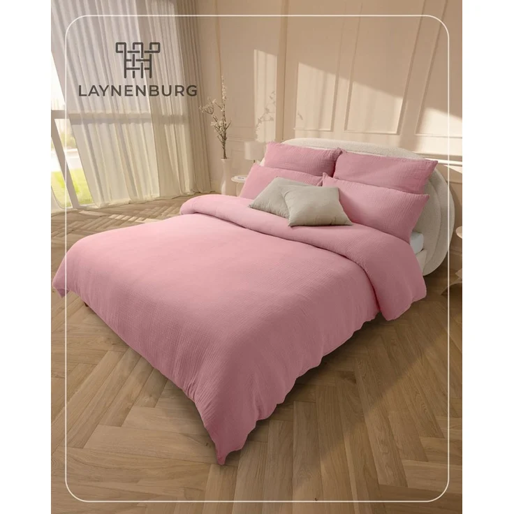 Laynenburg Bettwäsche Musselin aus 100% Baumwolle in 135x200 oder 155x220 cm, atmungsaktiv & bügelfrei – 2 lagig mit Reißverschluss & Haltebändern – Bild 2