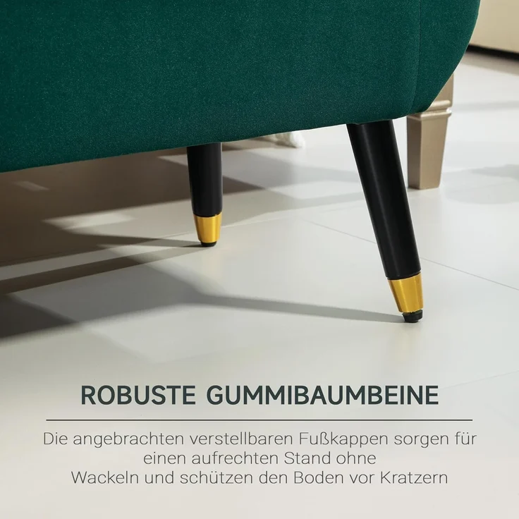 HOMCOM Sitzbank mit Stauraum Armlehnen, Samtartiges Polyester (Truhenbank, 1-St, Polsterbank), Gummiholz Grün 107 x 42 x 65 cm – Bild 5