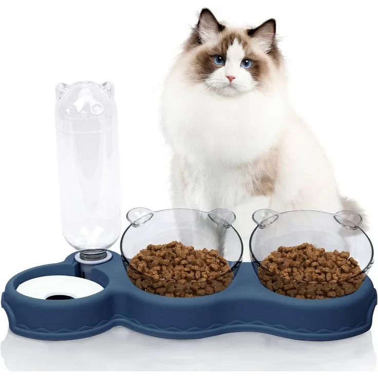 OSTWOLKE Futternapf Katzennapf 15° Kippbare Fressnapf 3 in 1 Katzen Napfset Futterstation, Kunststoff, für Katzen und Kleine Hunde