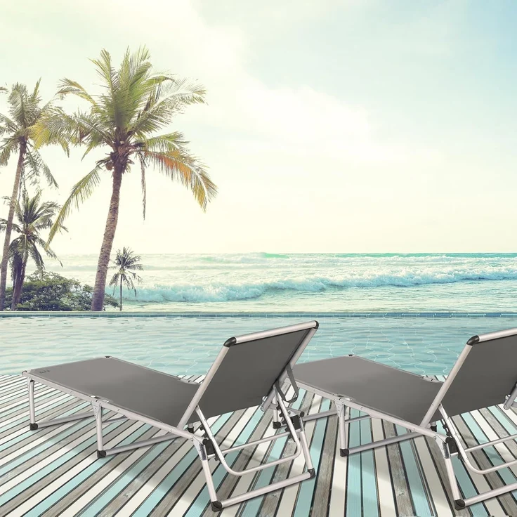 HOMECALL Gartenliege Leicht Sonnenliege Klappbar Alu Liegestuhl Strandliege, 1-tlg, 5 fach Verstellbare Rückenlehne, Sonnenschutzdach, bis 136KG – Bild 2
