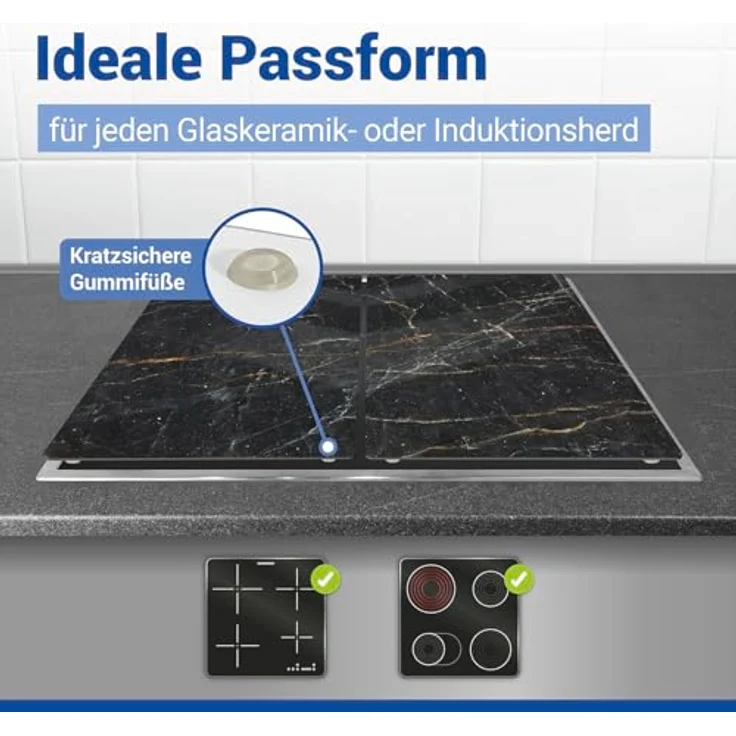 Allstar Glasabdeckplatten Marmor, 2er Set, rutschfeste Herdabdeckung für Glaskeramikkochfelder in Marmor-Optik, praktische Arbeitsflächenerweiterung in der Küche, Gehärtetes Glas, 30 x 52cm, Schwarz – Bild 5