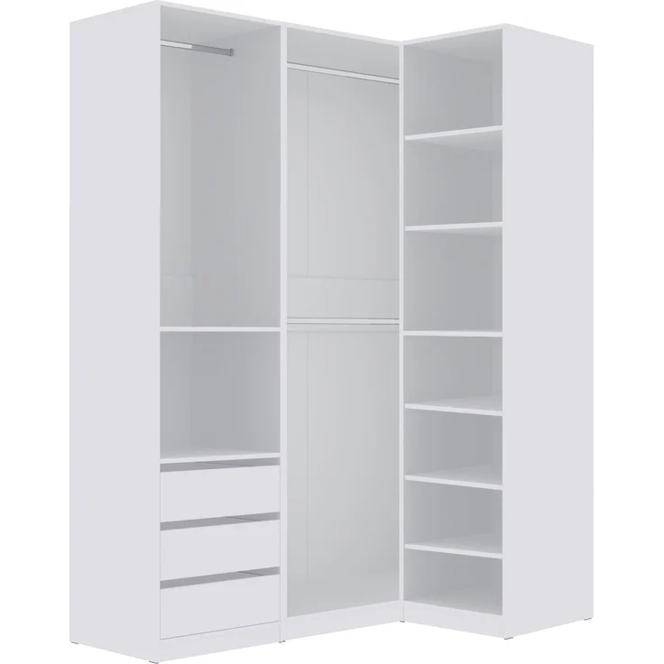 Marmex Möbel TRES SET J(B) Kleiderschranksystem, offener Kleiderschrank mit Kleiderbügeln, Regalen, Schubladen, multifunktionales Kleiderschrankset für Schlafzimmer, laminierte Spanplatte, weiß, 210x206x51 cm – Bild 5