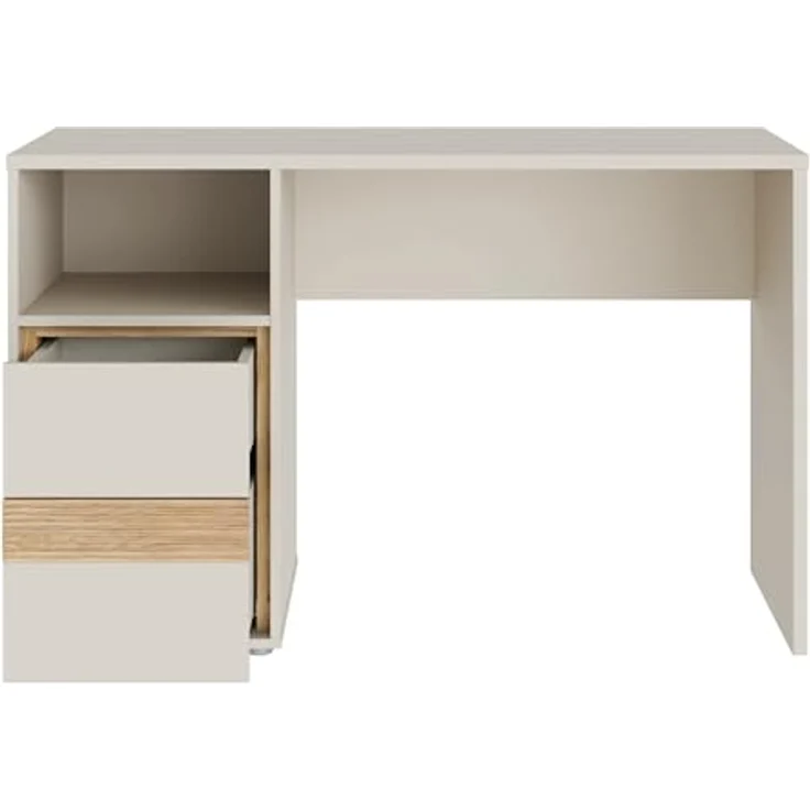 Forte WEXLIN Schreibtisch 120, moderner Schreibtisch mit Stauraumfach und Schranktür, Kinder- und Jugendzimmer, Kaschmir|Beige|Mauvella Eiche Holzdekor, 119,7 cm breit x 75,7 cm hoch x 50,2 cm tief – Bild 6