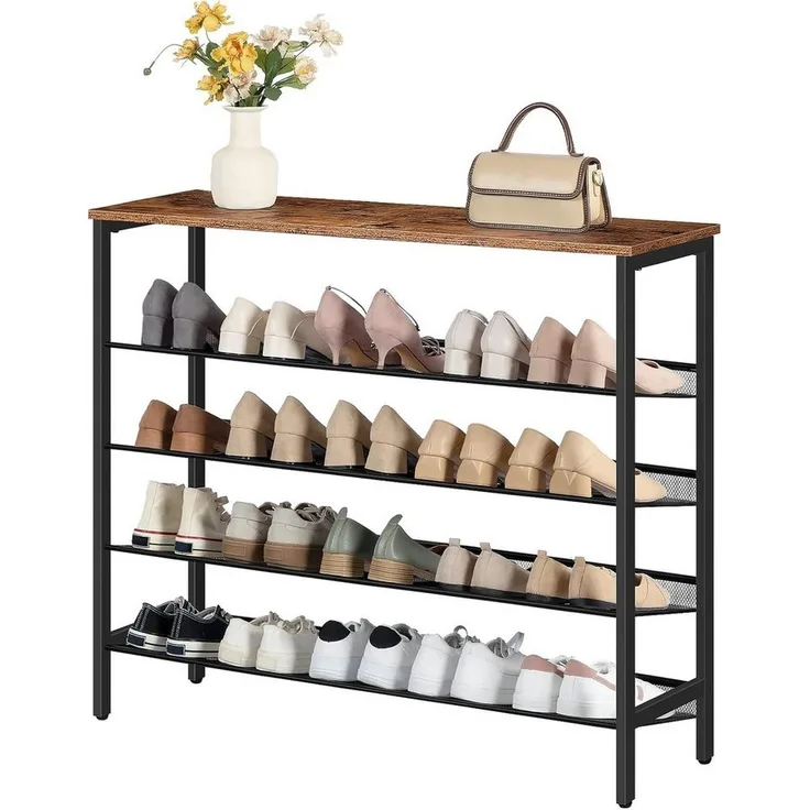 Hoobro Schuhregal 5-lagiges Schuhschrank, Verstellbares Schuhablage, Flach und Neigbar, 100 x 30 x 85 cm