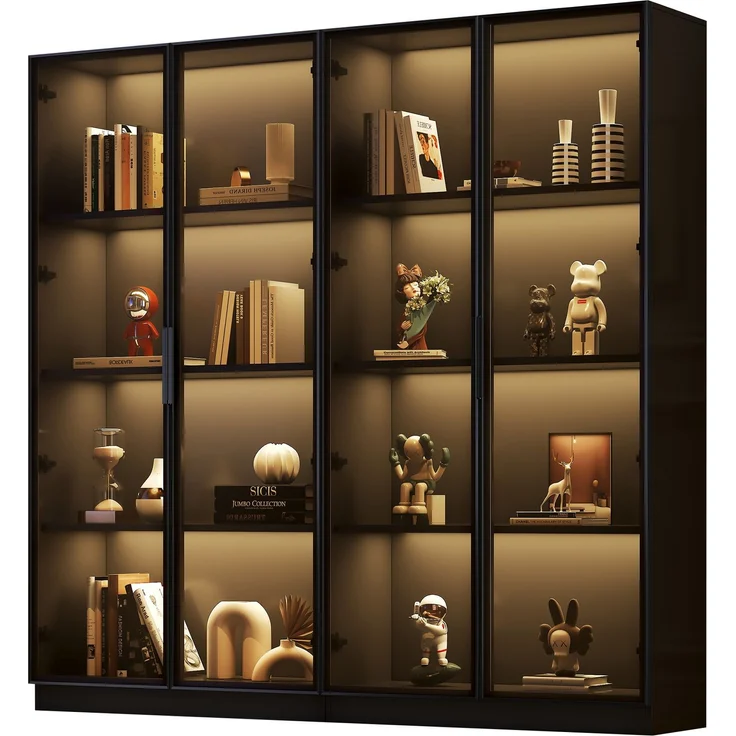 Vitrine aus schwarzer Spanplatte mit Glastüren und App-gesteuerter LED-Beleuchtung,H 160 x T 160 x B 40 cm – Bild 6