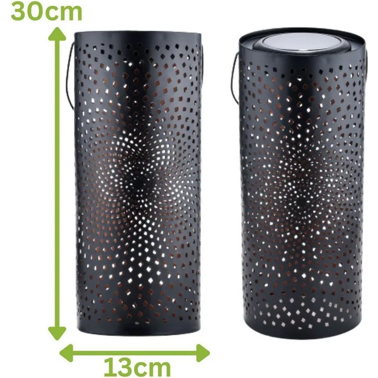 Marrakesch Orient & Mediterran Interior LED Solarleuchte 2er Set Orientalische Solarlaterne Solar Laterne Deko Outdoor Schwarz, LED fest integriert, Handarbeit – Bild 2