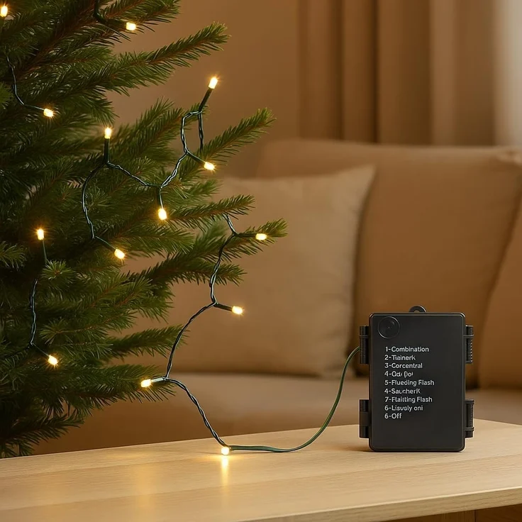 FHS LED-Batterie-Minikette außen 144er warmweiß, IP44 6/18 h Timer, Batterien 3 x AA – Bild 1