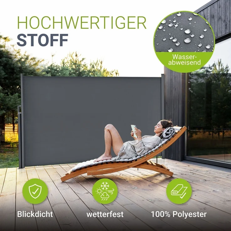 Juskys Seitenmarkise Dubai 500 x 190 cm ausziehbar blickdicht, Sichtschutz für Balkon & Terrasse, Seitenrollo Wandhalterung – anthrazit – Bild 5