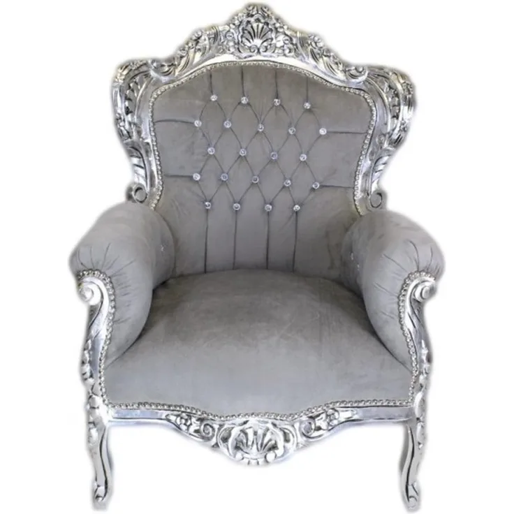 Casa Padrino Barock Sessel King Grau / Silber m. Bling Bling Glitzersteinen