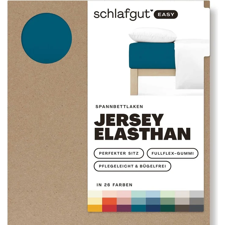 Schlafgut 'Easy' Spannbettlaken, MADE IN GREEN by OEKO-TEX®, Gummizug: rundum, Jersey Elasthan, Petrol Deep, S 90x190 cm - 100x220 cm – Bild 1