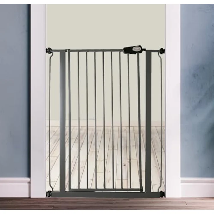 Bettacare Extra hoher Sicherheitsgitter für Kinder und Hunde, 75cm - 83cm, Schiefergrau, Extra hohes Babygitter von 104cm Höhe, Druckmontage-Sicherheitsgitter für Treppen – Bild 3