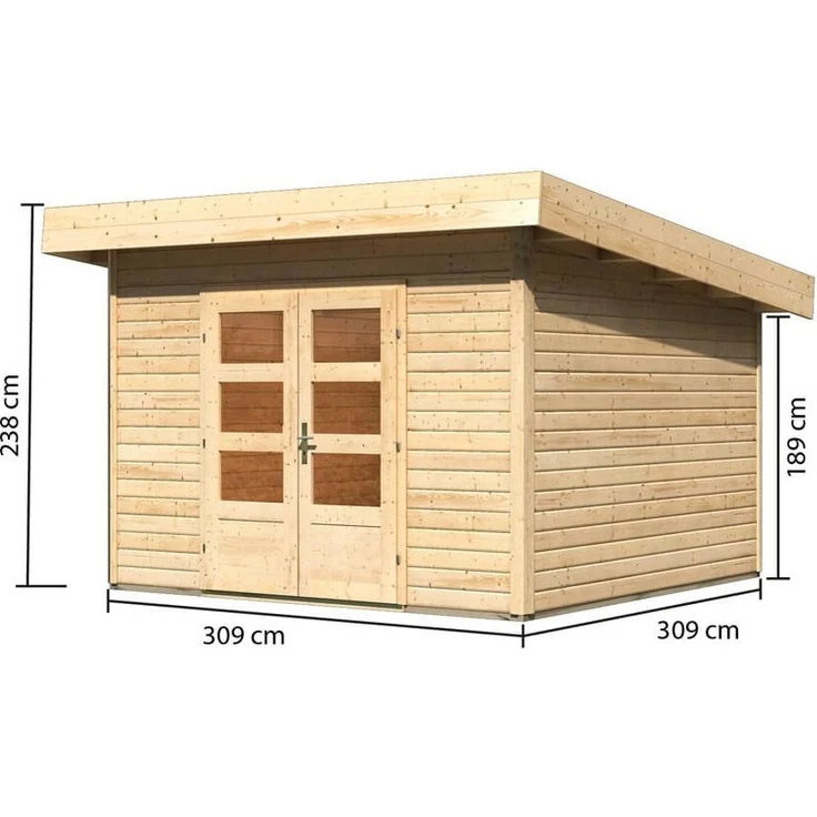 Gartenhaus Northeim 3 - 309x309 cm, 38 mm Holz naturbelassen, Karibu – Bild 2