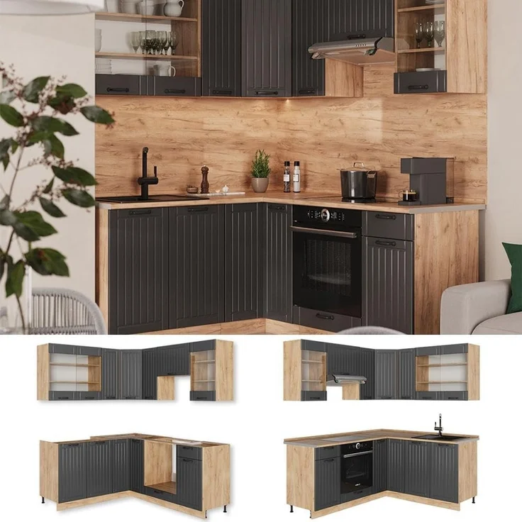 Eckküche Fame-Line Dunkelgrau/Goldkraft Eiche 190 x 160 cm, AP Anthrazit Vicco – Bild 5
