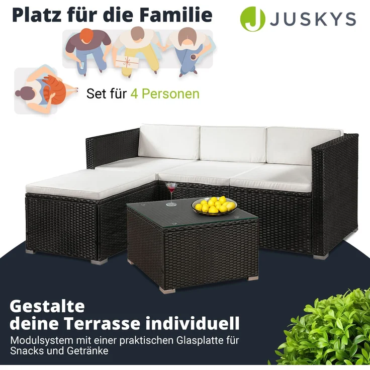 Juskys 'Punta Cana' Lounge, Polyrattan , Schwarz | Creme, M – Bild 3